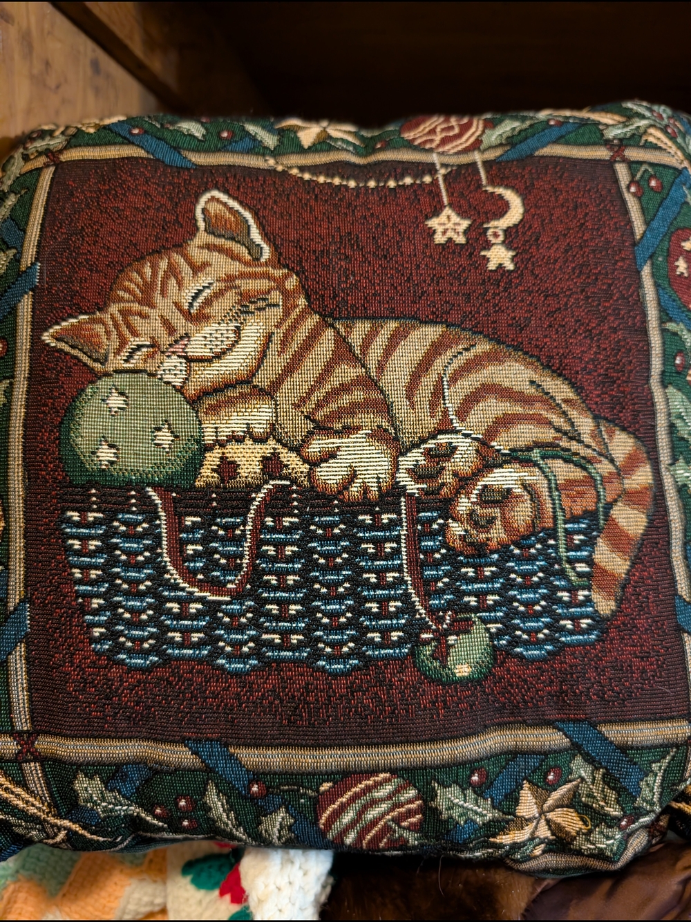 Christmas Orange Tabby Cat Tapestry Pillow Holiday And Celestial Kitten